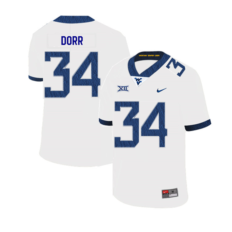 2019 Men #34 Lorenzo Dorr West Virginia Mountaineers College Football Jerseys Sale-White - Click Image to Close